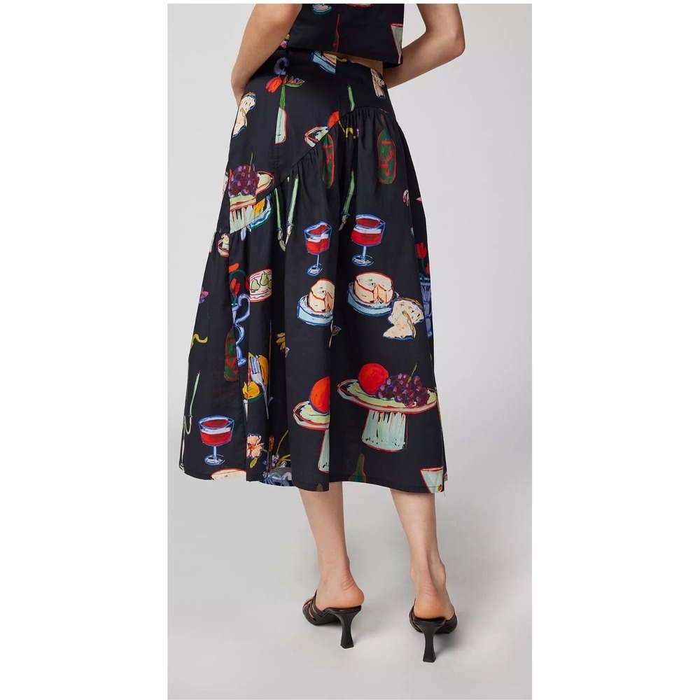 Lisa Says Gah x Anthropologie Maeve Graphic Midi Skirt Dinner Party NWT Small - Picture 2 of 8
